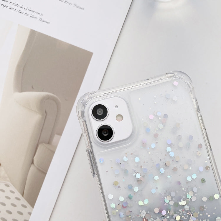 Avelena | Iphone 15 Pro Gradient Glitter Epoxy Tpu Verdickte Acryl-Handyhülle Mit Rundhals-Lanyard - Lila