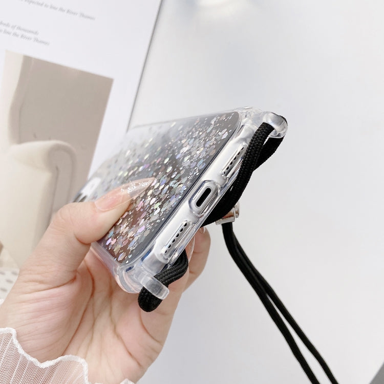 Avelena | Iphone 15 Pro Gradient Glitter Epoxy Tpu Verdickte Acryl-Handyhülle Mit Rundhals-Lanyard - Lila
