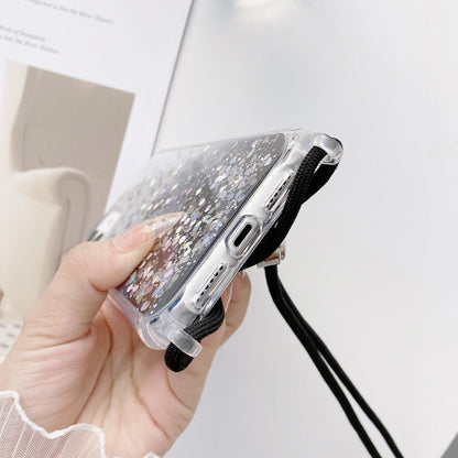Avelena | Iphone 15 Pro Gradient Glitter Epoxy Tpu Verdickte Acryl-Handyhülle Mit Rundhals-Lanyard - Lila