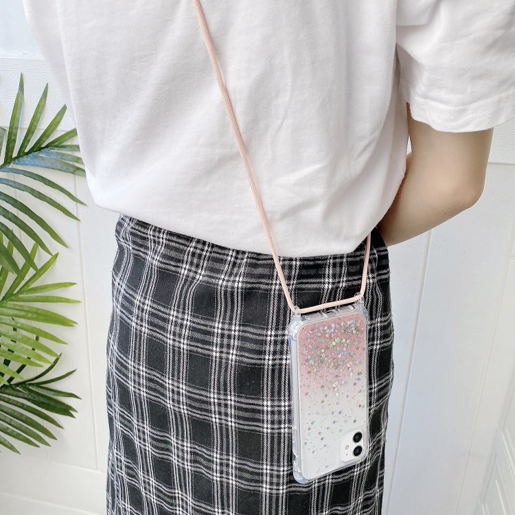 Avelena | Iphone 15 Pro Gradient Glitter Epoxy Tpu Verdickte Acryl-Handyhülle Mit Rundhals-Lanyard - Lila