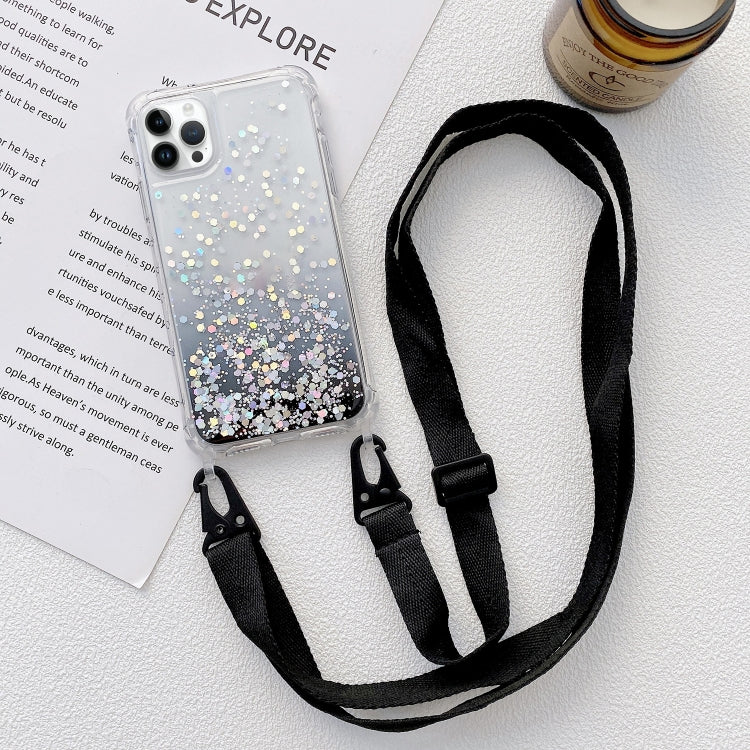 Avelena | Iphone 15 Pro Gradient Glitter Epoxy Tpu Verdickte Acryl-Handyhülle Mit Breitem Schlaufenträger - Schwarz