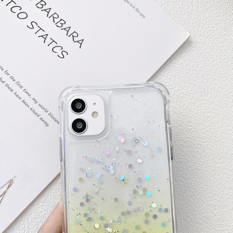 Avelena | Iphone 15 Pro Gradient Glitter Epoxy Tpu Verstärktes Acryl-Handyhülle Mit Breitem Lanyard - Lila
