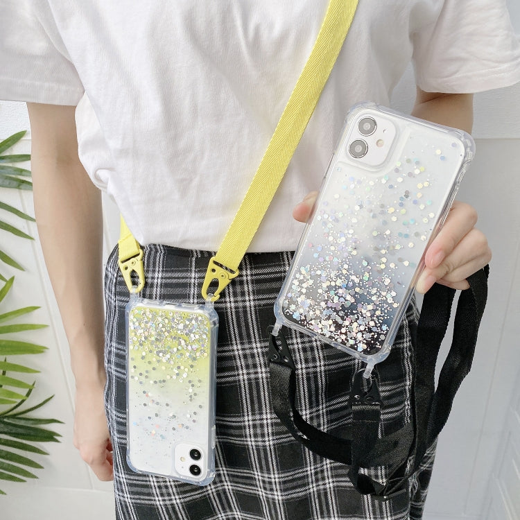 Avelena | Iphone 15 Pro Gradient Glitter Epoxy Tpu Verstärktes Acryl-Handyhülle Mit Breitem Lanyard - Lila