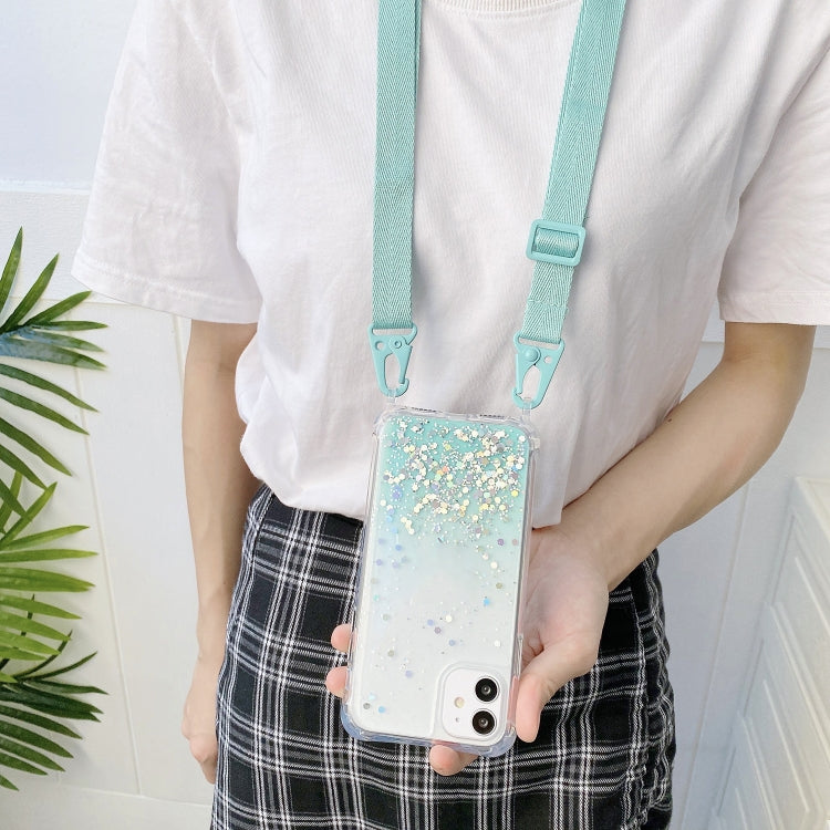 Avelena | Iphone 15 Pro Gradient Glitter Epoxy Tpu Verstärktes Acryl-Handyhülle Mit Breitem Lanyard - Lila