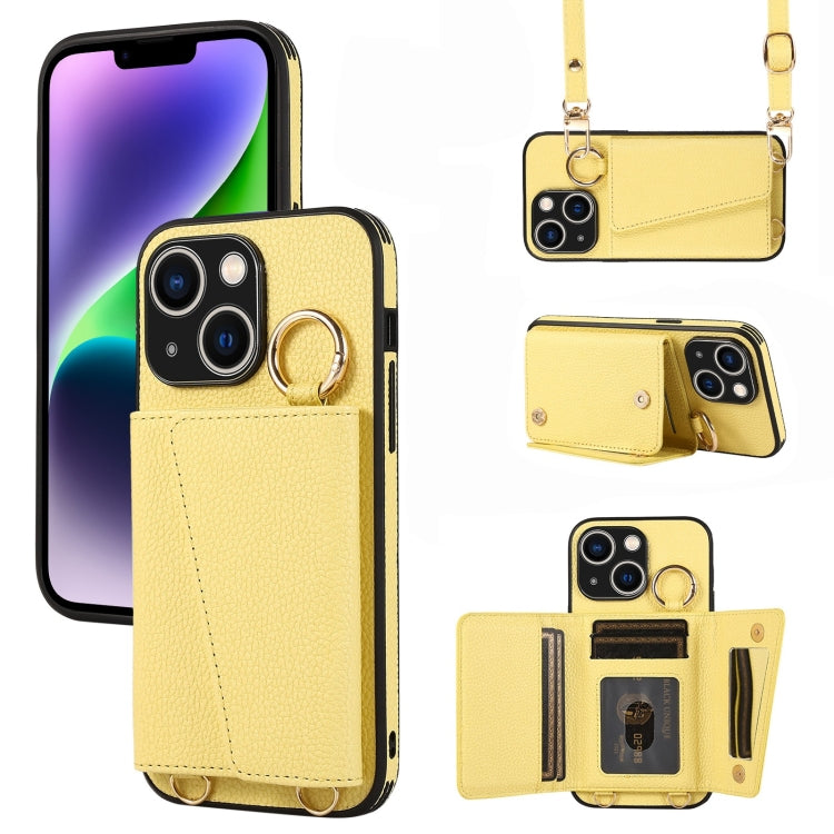 Avelena | Iphone 14 Plus Crossbody Ring Geldbörse Leder Rückdeckel Handyhülle - Gelb