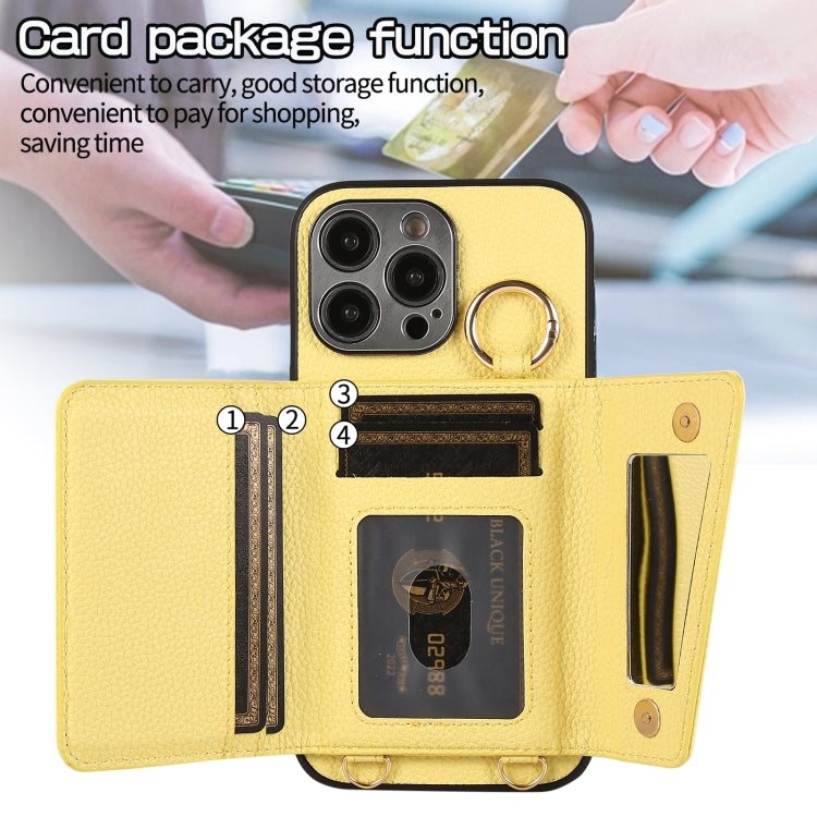 Avelena | Iphone 14 Plus Crossbody Ring Geldbörse Leder Rückdeckel Handyhülle - Gelb