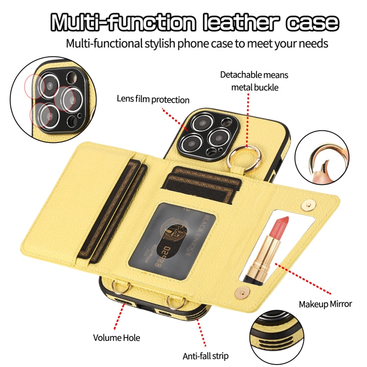 Avelena | Iphone 14 Plus Crossbody Ring Geldbörse Leder Rückdeckel Handyhülle - Gelb