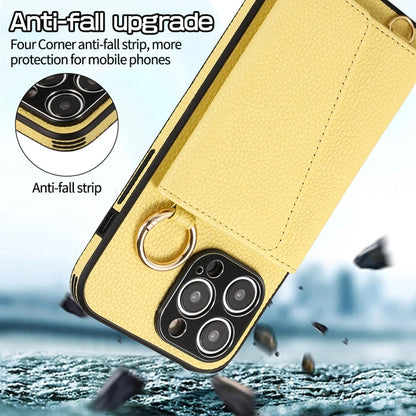 Avelena | Iphone 14 Plus Crossbody Ring Geldbörse Leder Rückdeckel Handyhülle - Gelb