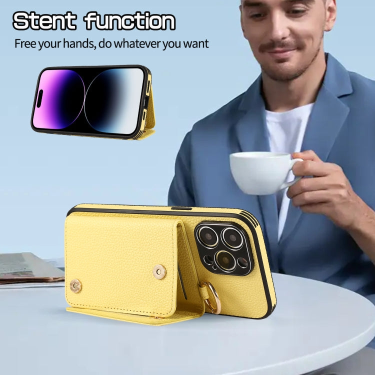 Avelena | Iphone 14 Plus Crossbody Ring Geldbörse Leder Rückdeckel Handyhülle - Gelb