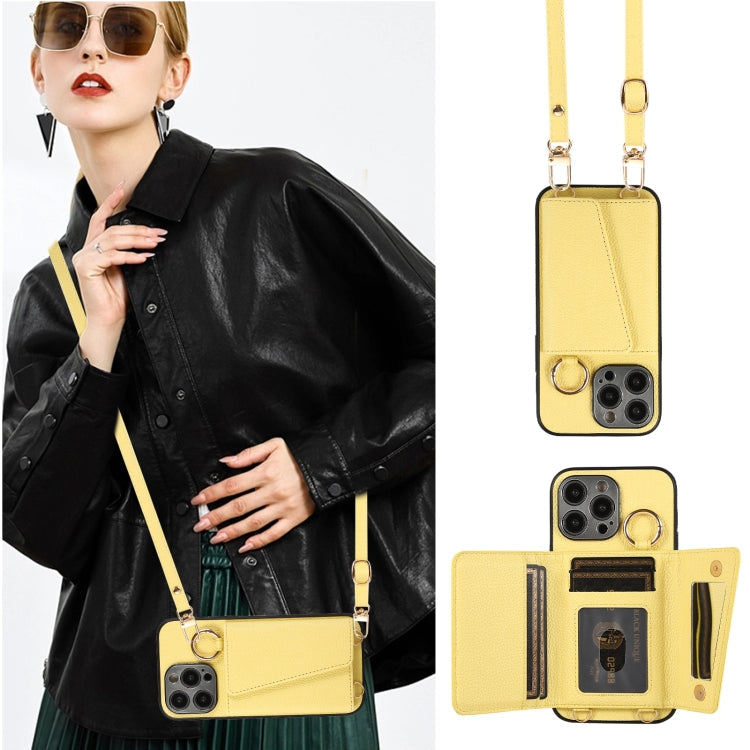Avelena | Iphone 14 Plus Crossbody Ring Geldbörse Leder Rückdeckel Handyhülle - Gelb