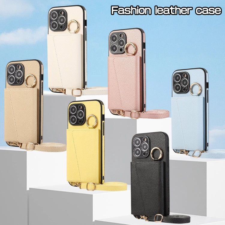 Avelena | Iphone 14 Plus Crossbody Ring Geldbörse Leder Rückdeckel Handyhülle - Gelb