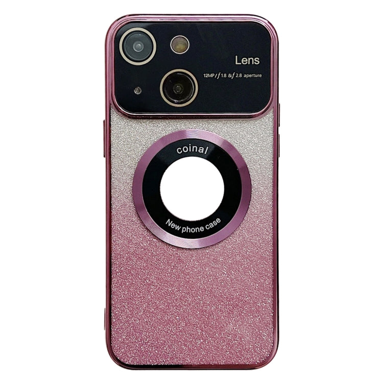 Avelena | iPhone 14 Große Fenster MagSafe Gradient Glitter Elektroplating TPU Handyhülle - Rosenrot