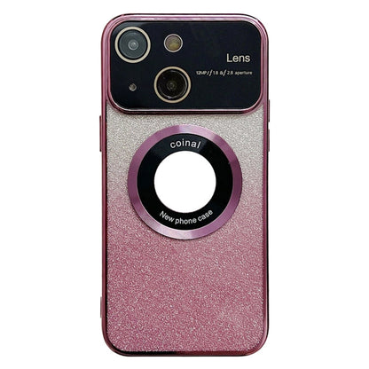Avelena | iPhone 14 Große Fenster MagSafe Gradient Glitter Elektroplating TPU Handyhülle - Rosenrot