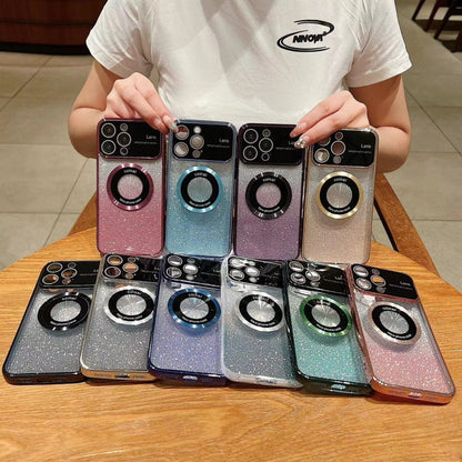 Avelena | iPhone 14 Große Fenster MagSafe Gradient Glitter Elektroplating TPU Handyhülle - Rosenrot