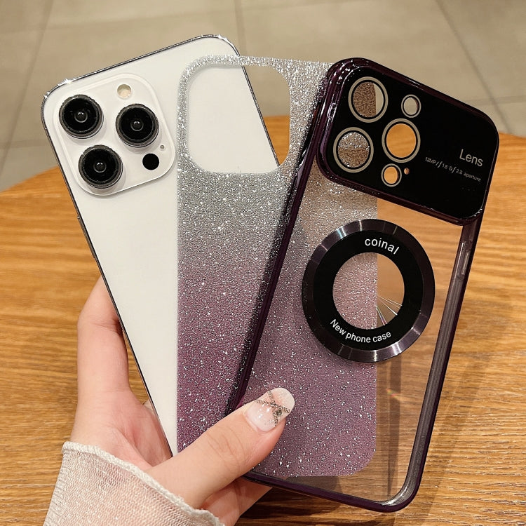 Avelena | iPhone 14 Große Fenster MagSafe Gradient Glitter Elektroplating TPU Handyhülle - Rosenrot