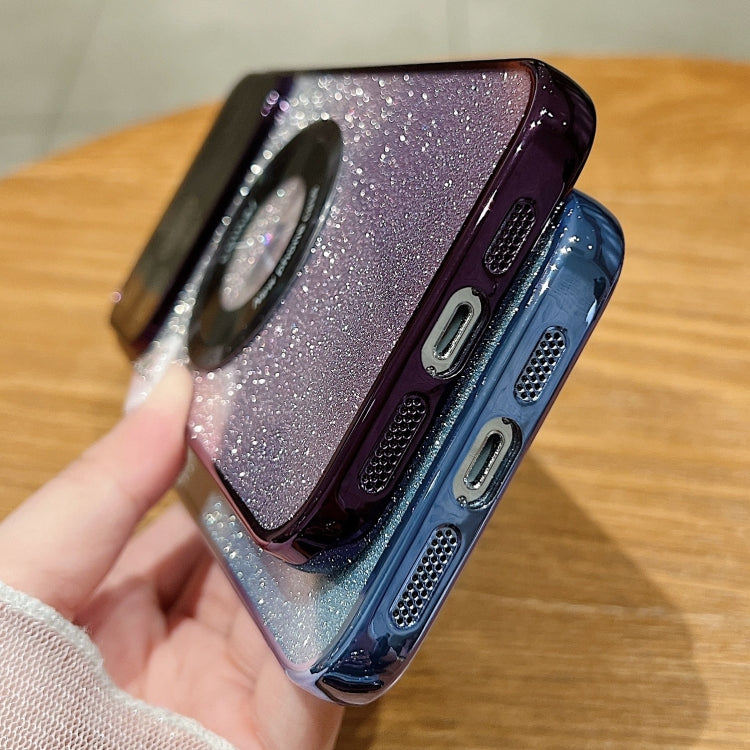 Avelena | iPhone 14 Große Fenster MagSafe Gradient Glitter Elektroplating TPU Handyhülle - Rosenrot