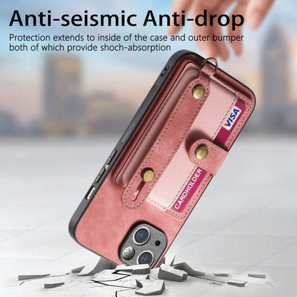 Avelena | iPhone 14 Retro Cross Handgelenk Geldbeutel Leder Rücken Handyhülle - Pink