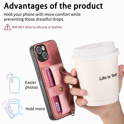 Avelena | iPhone 14 Retro Cross Handgelenk Geldbeutel Leder Rücken Handyhülle - Pink