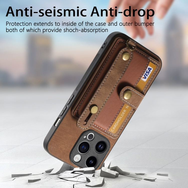 Avelena | iPhone 15 Pro Retro Cross Handgelenk Geldbörse Leder Rücken Telefonhülle - Braun