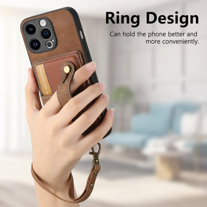 Avelena | iPhone 15 Pro Retro Cross Handgelenk Geldbörse Leder Rücken Telefonhülle - Braun