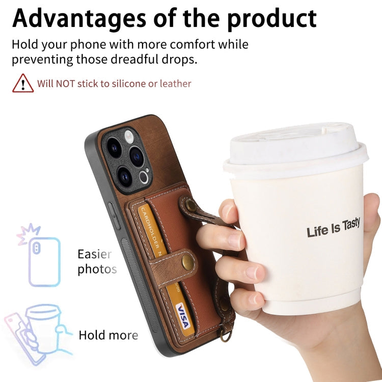 Avelena | iPhone 15 Pro Retro Cross Handgelenk Geldbörse Leder Rücken Telefonhülle - Braun