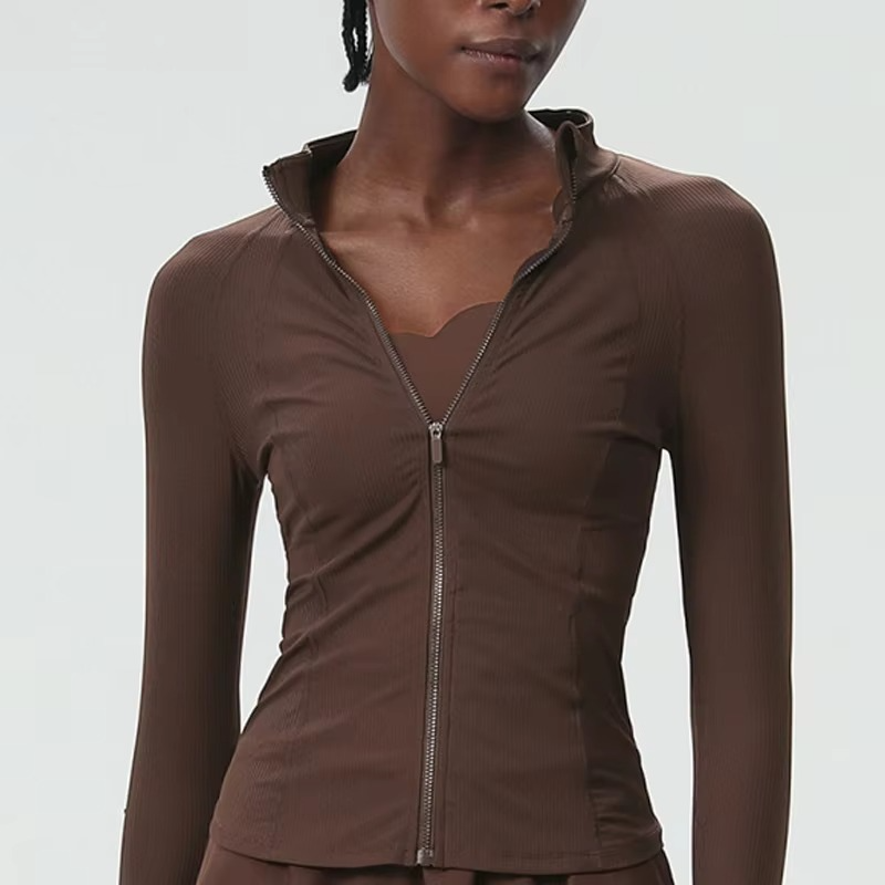 Avelena | Damen Slim Fit Laufjacke mit durchgehendem Reißverschluss Langarm Leicht Sportoberteil