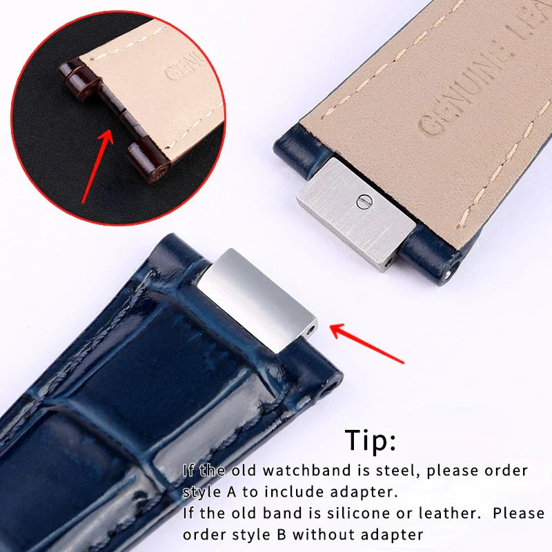 Avelena | 25X13Mm Ausschnitt Echte Leder Uhrband + Verbindung für Patek Philippe Nautilus 5711 5726 5712G Band Armband Bracelet
