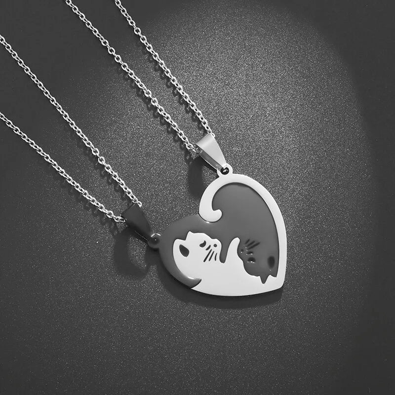 Avelena | Paar Halskette mit Der Klemme Liebe Katze Design