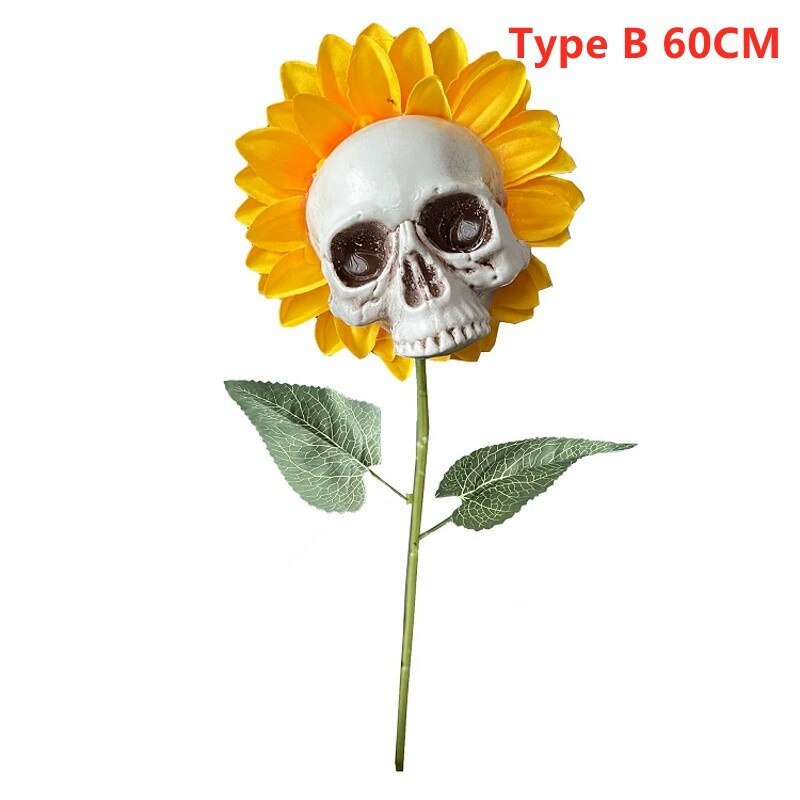 Avelena | Schädel Sonnenblume, Halloween Gruselige Dekoration, Zuhause und Garten, Horror, Künstliche Blumen Dekoration für Zuhause, Außen, Dekor, Im Freien, Calavera
