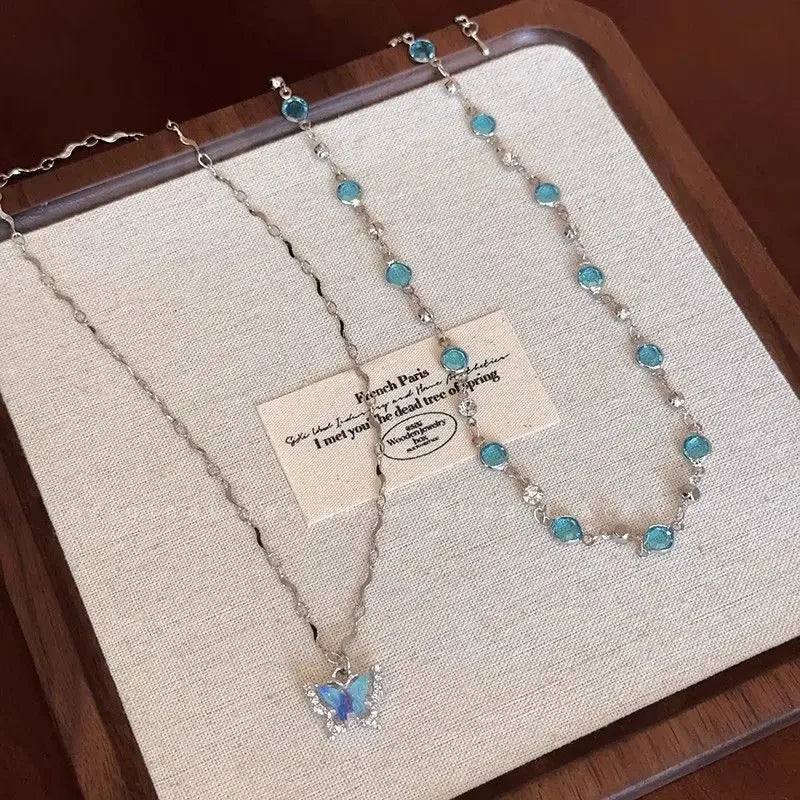 Avelena | Romantisch Blau Kristall Schmetterling Anhänger Schmuck