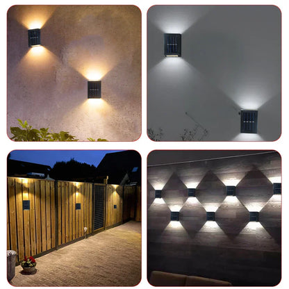 Avelena | Wasserdichte LED-Solar-Wandlampe: Auf- und Abstrahlung für Balkon, Garten, Straße und Landschaft