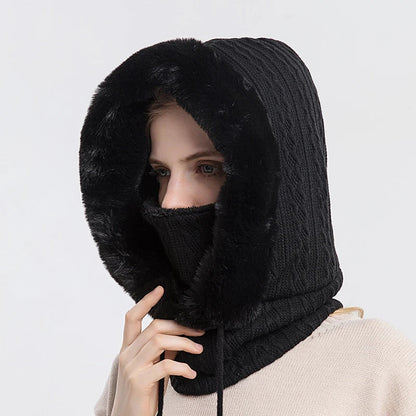 Avelena | Damen Winter Pelzmütze & Masken Set - Strick Cashmere Balaklava