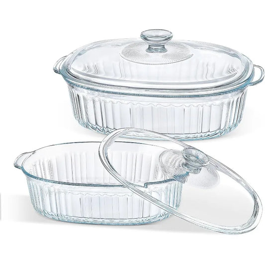 Avelena | 4-teilige Glas-Auflaufform, Set mit 2 Auflaufformen mit Glasdeckeln, 1,9 Qt und 3 Qt