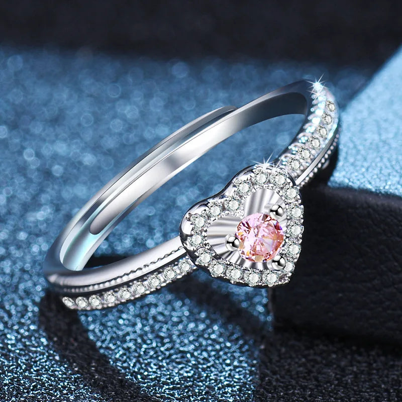 Avelena | 925 Sterling Silber Herz Glitzer Ring