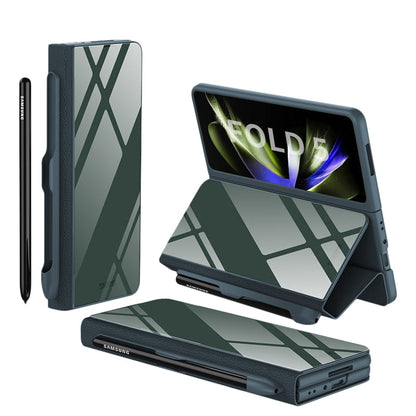 Avelena | Stoßfeste Rüstungshülle Hülle Glas Abdeckung Ständer Einfügkarte Lederhülle für Samsung Galaxy Z Fold 5/4