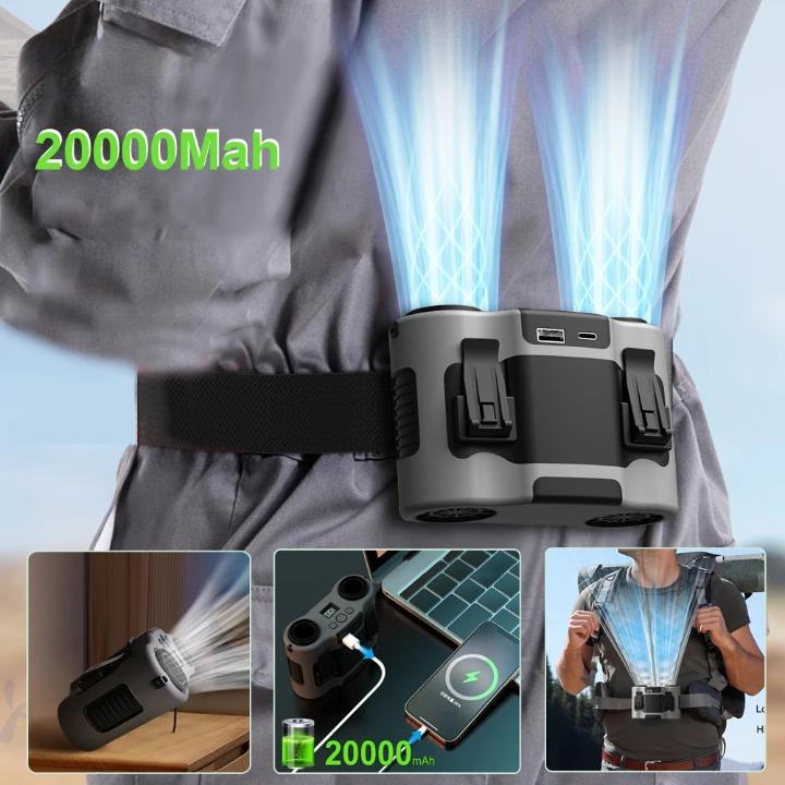 Avelena | Tragbarer Taillenklemmlüfter mit dualen Luftauslässen & 20.000mAh Akku – BreezeMate