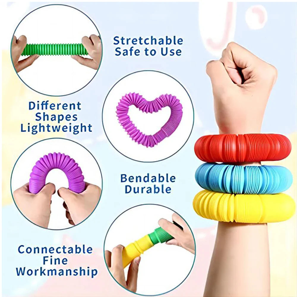Avelena | 10-30Pcs Bunte Teleskopische Pop-Rohre - Sensorische Fidget-Spielzeuge für Kinder und Erwachsene
