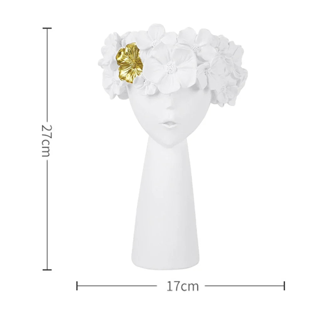 Avelena | Nordic Mädchen Kopf Blume Harz Vase Statue Blume Blumen Vasen für Büro Desktop Trockene Blumen Ornamente Dekor Container