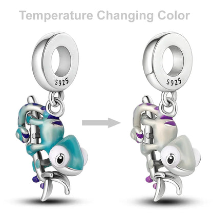 Avelena | 925 Silber Goldener Leopard Charms Perlen Bunte Chamäleon Nashorn Löwe Skarabäus Katze Anhänger Passend für Original Pandora Armband Schmuck