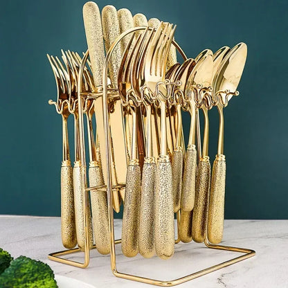 Avelena | Luxuriöses Besteckset – Edelstahl – Silber/Gold – Messer, Gabeln, Löffel, Teelöffel