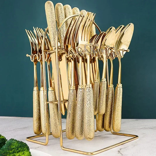 Avelena | Luxuriöses Besteckset – Edelstahl – Silber/Gold – Messer, Gabeln, Löffel, Teelöffel
