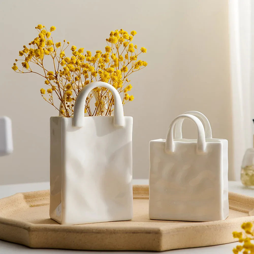 Avelena | Nordic Dekorative Vase Handtasche Keramik Vase Dekoration Zuhause Blumen für Dekor Tischdekoration Zubehör Raumdekoration Vase Geschenk