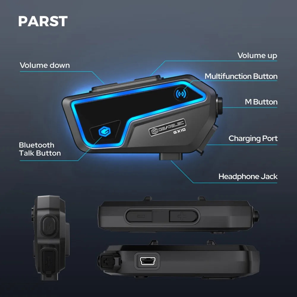 Avelena | Bluetooth-Motorrad-Intercom 10 Fahrer & IP67 wasserdicht – RideSync