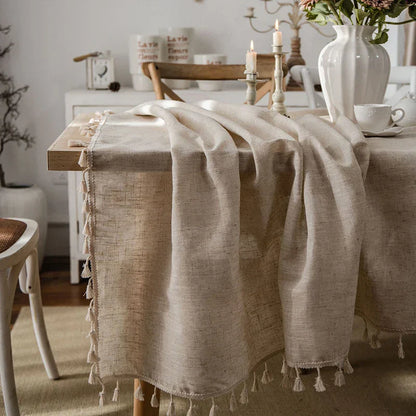 Avelena | 2023 Baumwoll-Leinen-Tischdecke mit Quasten, rechteckige Tischdecke für Esstisch, Kaffee-Teetischdecken, Hochzeit Osterdekoration