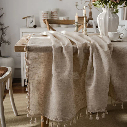 Avelena | 2023 Baumwoll-Leinen-Tischdecke mit Quasten, rechteckige Tischdecke für Esstisch, Kaffee-Teetischdecken, Hochzeit Osterdekoration