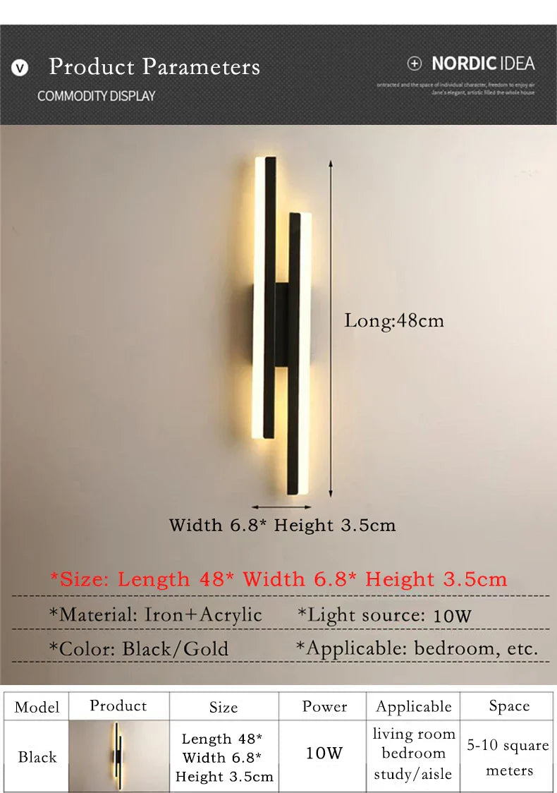 Avelena | Moderne LED-Wandlampe: Schwarz/Gold Acryl Raumdekoration Licht