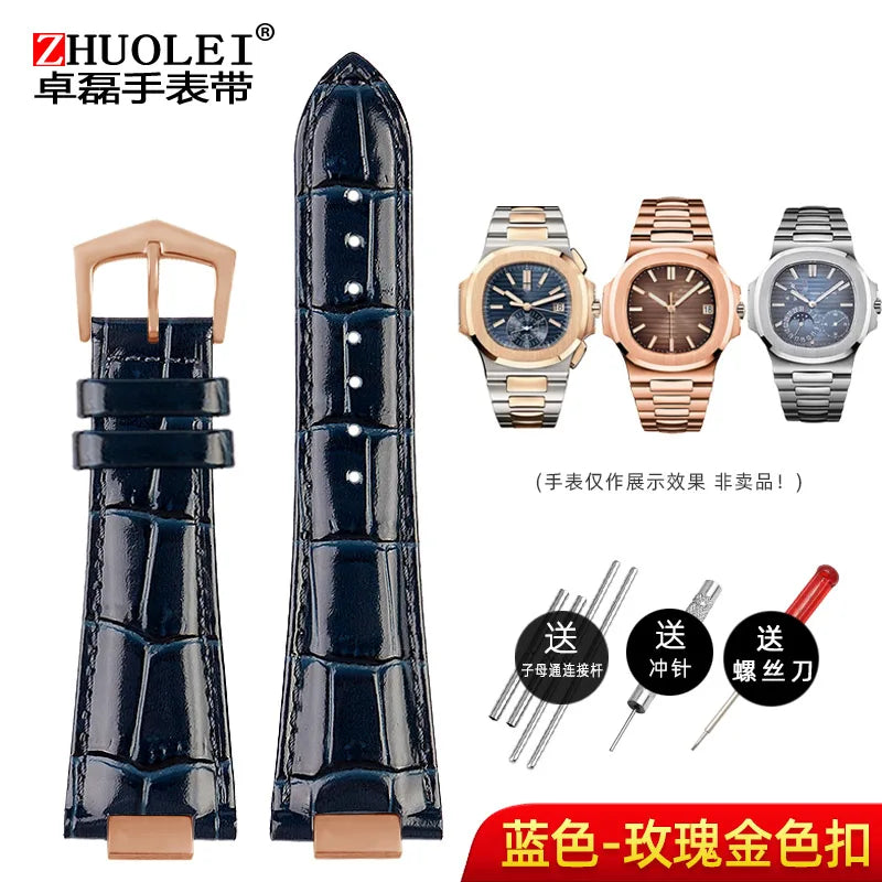 Avelena | 25X13Mm Ausschnitt Echte Leder Uhrband + Verbindung für Patek Philippe Nautilus 5711 5726 5712G Band Armband Bracelet