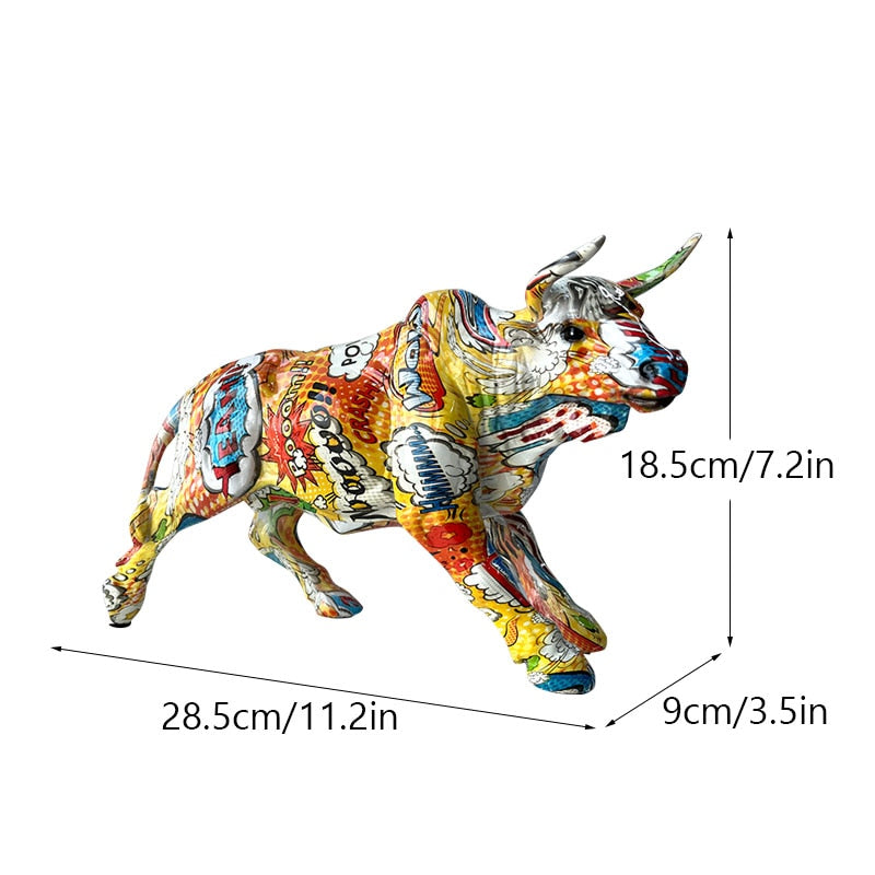 Avelena | Graffiti-Malerei Harz Bull Figuren Home Wohnzimmer Schlafzimmer Büro Desktop Feng Shui Ornamente Sammlung Statuen
