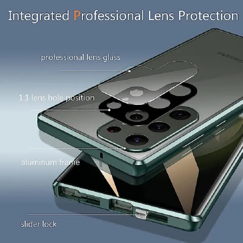 Avelena | Metall Aluminiumlegierung 360 Hülle mit Sicherheitsverschluss für Samsung Galaxy S24-S23 Serie