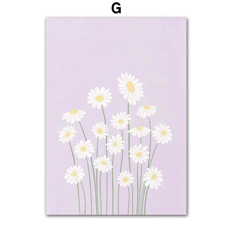 Avelena | Pink Lavender Daisy Flower Market Poster Wandkunst Schöne Kunst Leinwanddrucke Pastellblumenbilder für Wohnzimmer Schlafzimmer Kunst Dekor